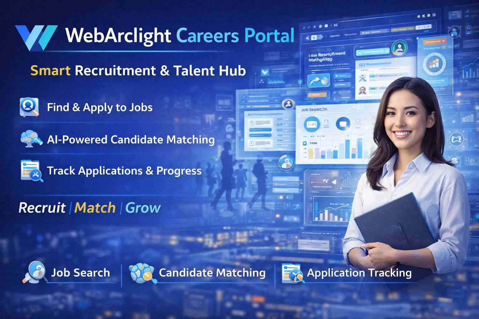 Recruitment portal with job board and applicant tracking system developed using PHP and JavaScript