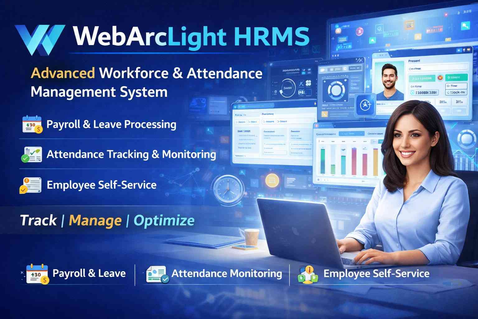 HR management system with employee dashboard, attendance tracking, payroll automation and leave management software